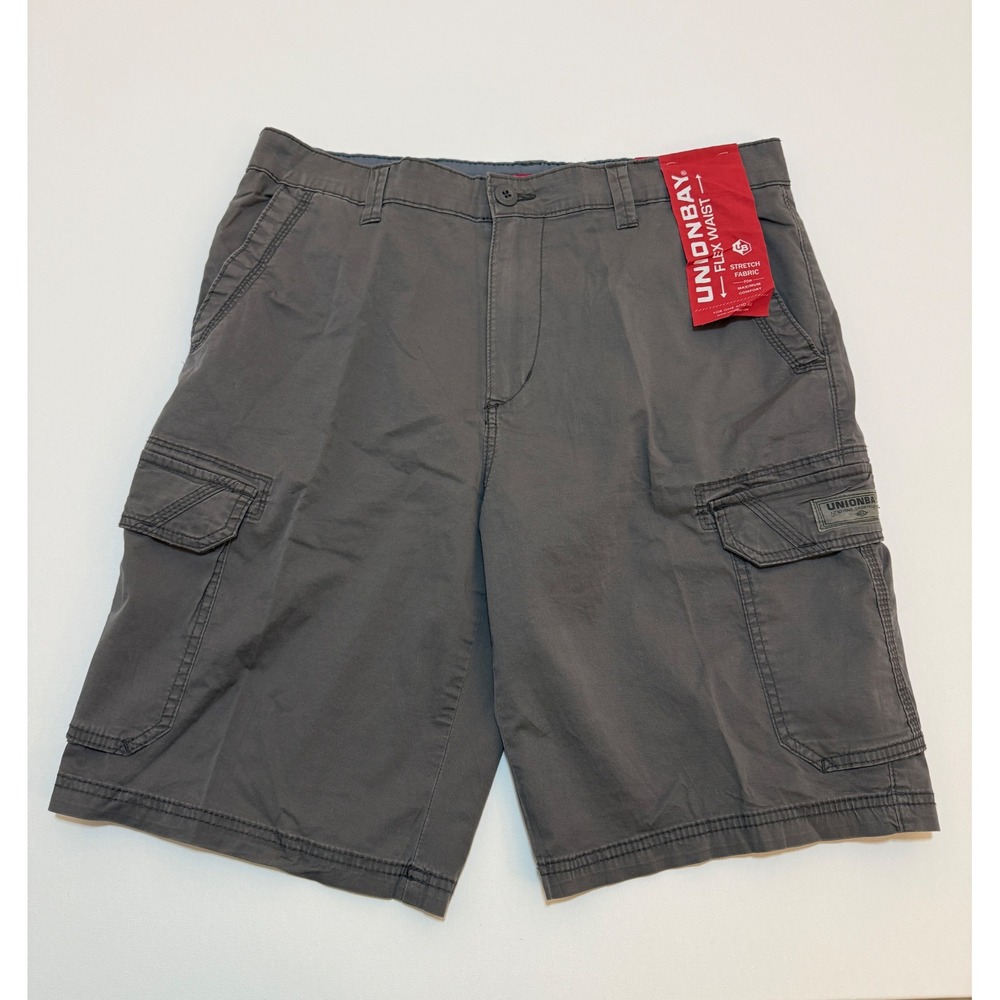 Unionbay Mens Cargo Shorts Gray Flex Waist Stretch Cotton Size 36 New